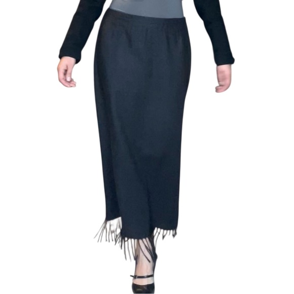 100% Wool Gray Fringe Midi Skirt | Elegant & Unique. Small - Picture 2 of 9